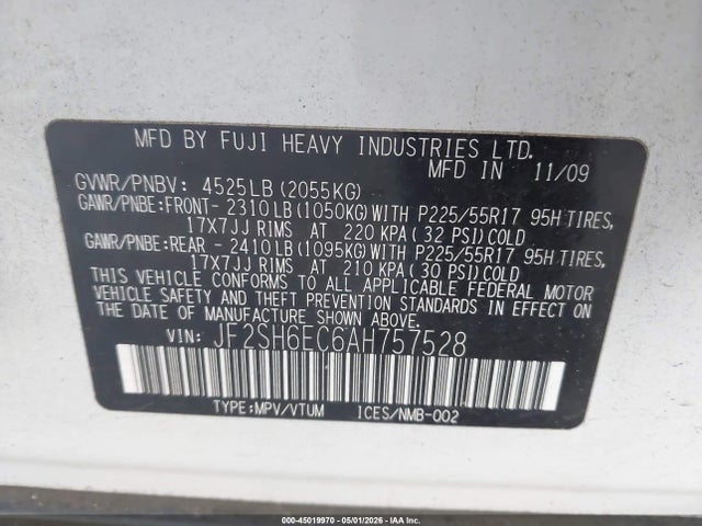 Aukcja sprzedaży 2010 Subaru Forester 2.5xt Premium, vin: JF2SH6EC6AH757528, numer aukcji: 45019970