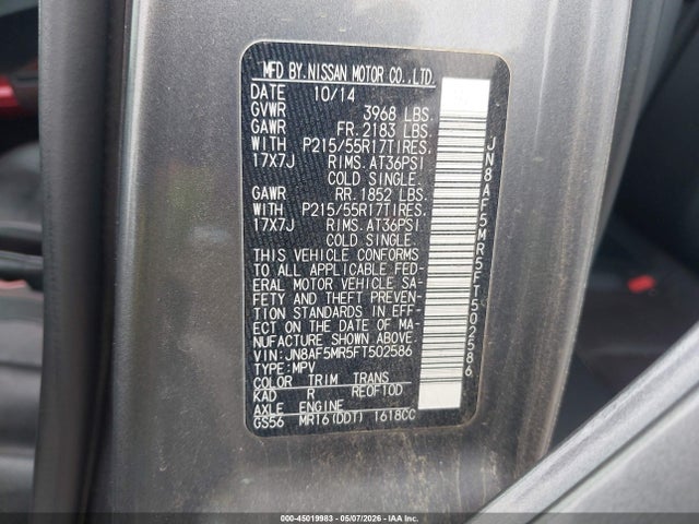 Продаж на аукціоні авто 2015 Nissan Juke Sl, vin: JN8AF5MR5FT502586, номер лоту: 45019983