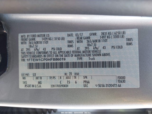 Ford F-150 Xlt 2017 1FTEW1CP0HFB86019 Image 9