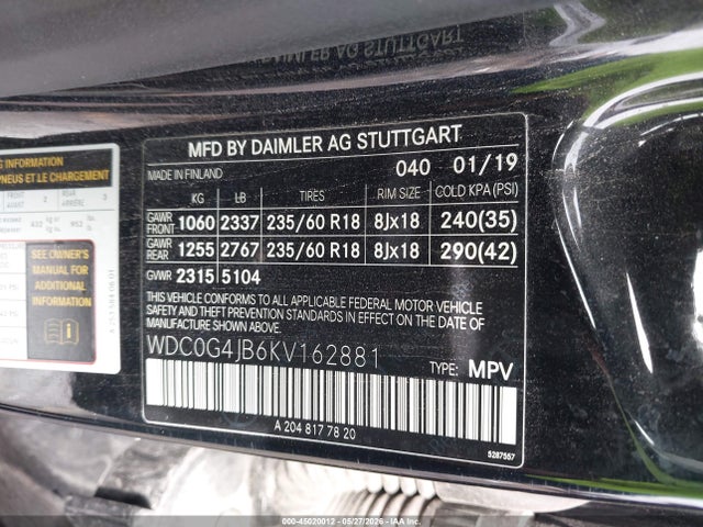 Продаж на аукціоні авто 2019 Mercedes-benz Glc 300, vin: WDC0G4JB6KV162881, номер лоту: 45020012