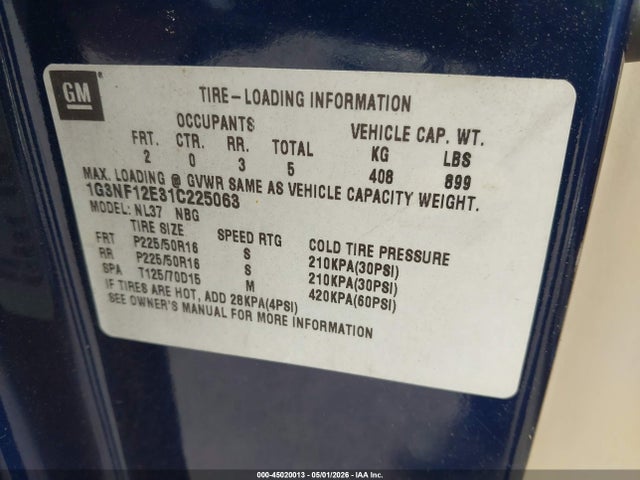 2001 Oldsmobile Alero Gls მანქანა იყიდება აუქციონზე, vin: 1G3NF12E31C225063, აუქციონის ნომერი: 45020013