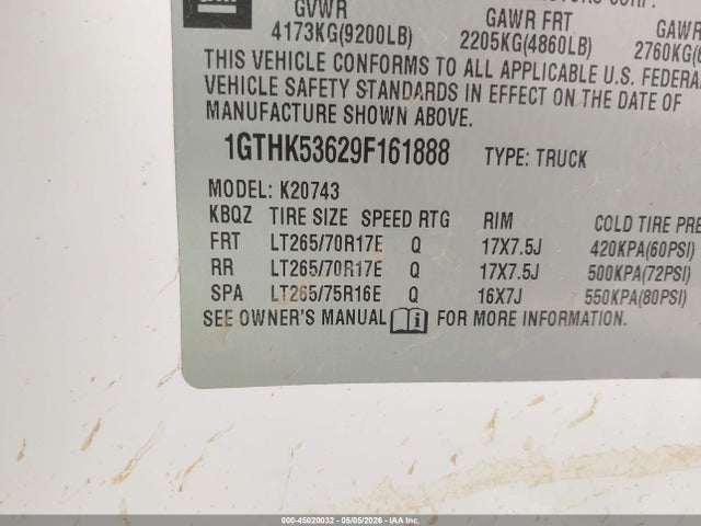 2009 Gmc Sierra 2500hd Sle მანქანა იყიდება აუქციონზე, vin: 1GTHK53629F161888, აუქციონის ნომერი: 45020032