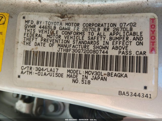 Продаж на аукціоні авто 2002 Lexus Es 300, vin: JTHBF30G720080744, номер лоту: 45020063