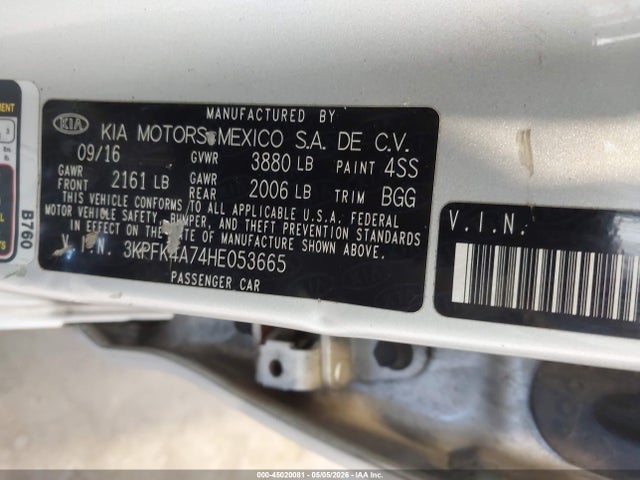 Продаж на аукціоні авто 2017 Kia Forte Lx, vin: 3KPFK4A74HE053665, номер лоту: 45020081
