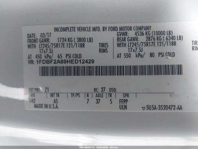Ford F-250 Xl 2017 1FDBF2A69HED12429 Image 9