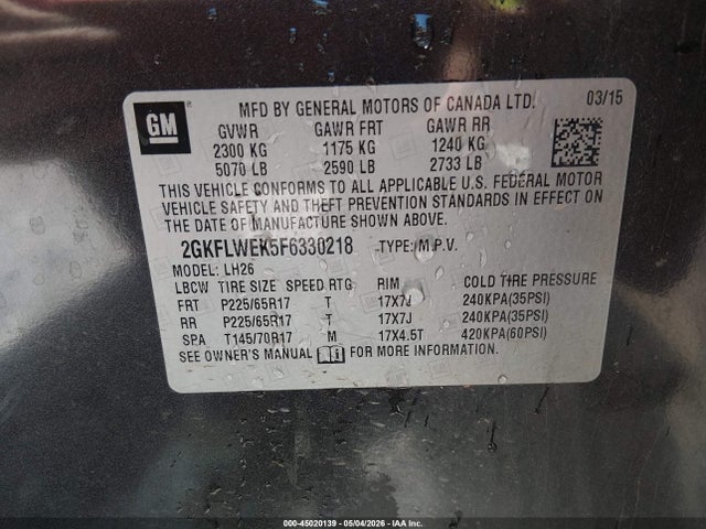 45020139 :رقم المزاد ، 2GKFLWEK5F6330218 vin ، 2015 Gmc Terrain Sle-2 مزاد بيع