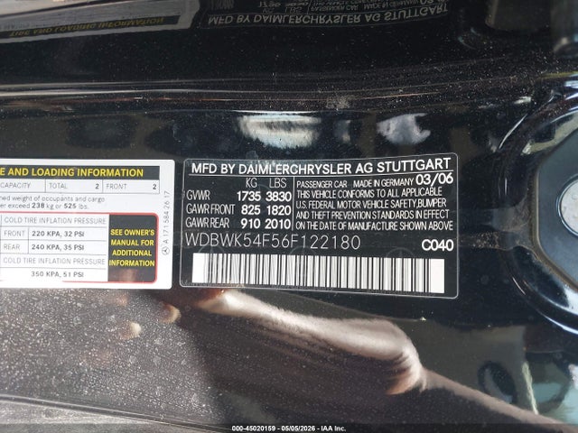 Продажа на аукционе авто 2006 Mercedes-benz Slk 280, vin: WDBWK54F56F122180, номер лота: 45020159