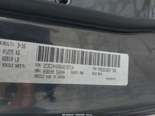2016 Dodge Charger Sxt მანქანა იყიდება აუქციონზე, vin: 2C3CDXHG8GH215714, აუქციონის ნომერი: 45020167