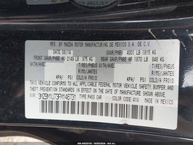 Aukcja sprzedaży 2015 Mazda Mazda3 I Sport, vin: 3MZBM1U73FM146731, numer aukcji: 45020193