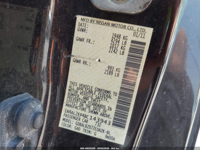 45020209 :رقم المزاد ، 1N4AL2EP4BC143943 vin ، 2011 Nissan Altima 2.5 S مزاد بيع
