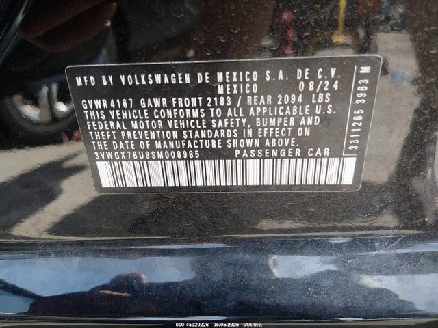 Aukcja sprzedaży 2025 Volkswagen Jetta 1.5t Sel, vin: 3VWGX7BU9SM008985, numer aukcji: 45020226