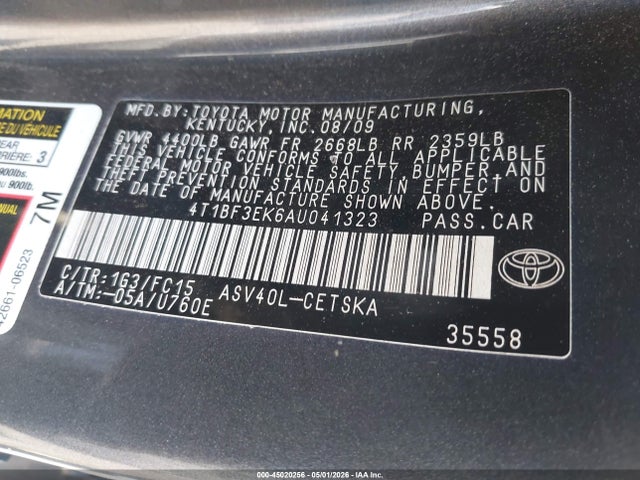 45020256 :رقم المزاد ، 4T1BF3EK6AU041323 vin ، 2010 Toyota Camry Se مزاد بيع