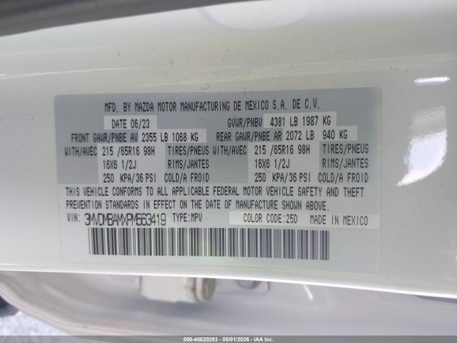 2023 Mazda Cx-30 2.5 S მანქანა იყიდება აუქციონზე, vin: 3MVDMBAMXPM563419, აუქციონის ნომერი: 45020293