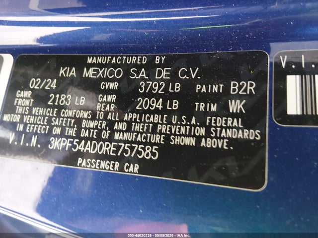 Aukcja sprzedaży 2024 Kia Forte Gt-line, vin: 3KPF54AD0RE757585, numer aukcji: 45020326