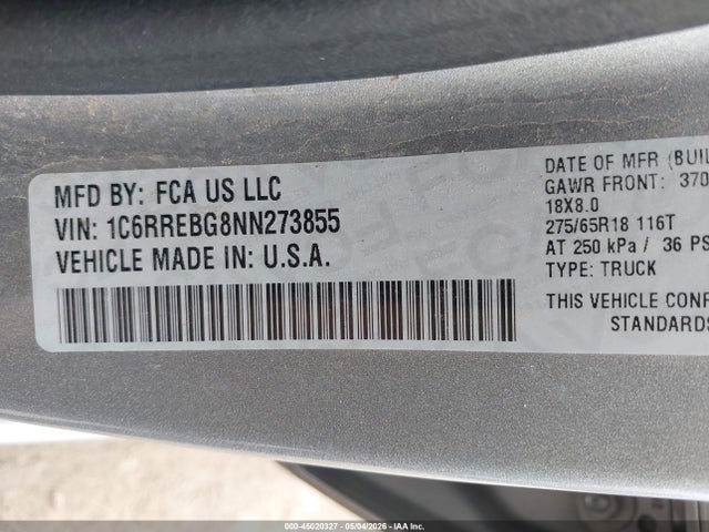 Продаж на аукціоні авто 2022 Ram 1500 Lone Star  4x2 6'4 Box, vin: 1C6RREBG8NN273855, номер лоту: 45020327