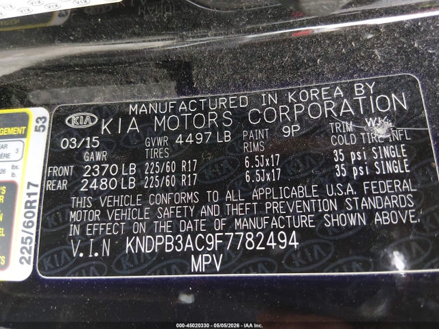 Продажа на аукционе авто 2015 Kia Sportage Lx, vin: KNDPB3AC9F7782494, номер лота: 45020330