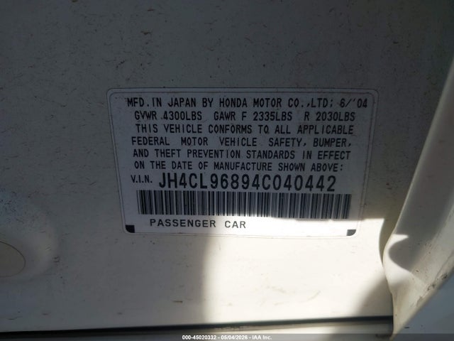 Aukcja sprzedaży 2004 Acura Tsx, vin: JH4CL96894C040442, numer aukcji: 45020332