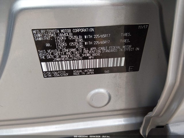 Продажа на аукционе авто 2018 Toyota Rav4 Xle, vin: JTMRFREV9JJ196370, номер лота: 45020344