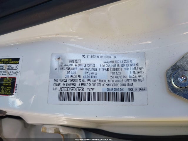 Aukcja sprzedaży 2015 Mazda Cx-9 Touring, vin: JM3TB3CV7F0455234, numer aukcji: 45020366
