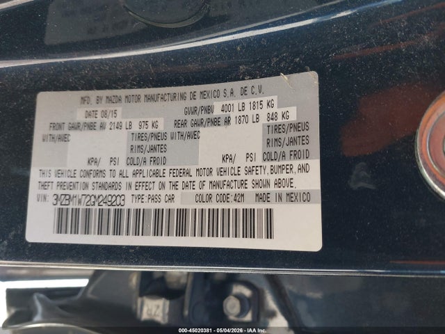 Продажа на аукционе авто 2016 Mazda Mazda3 I Touring, vin: 3MZBM1W72GM249203, номер лота: 45020381