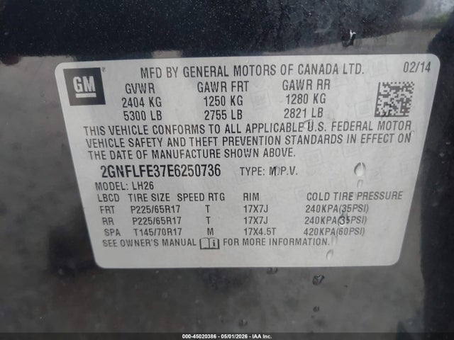 Продажа на аукционе авто 2014 Chevrolet Equinox 1lt, vin: 2GNFLFE37E6250736, номер лота: 45020386