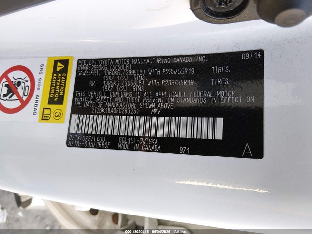 Aukcja sprzedaży 2015 Lexus Rx 350, vin: 2T2BK1BA0FC283251, numer aukcji: 45020415