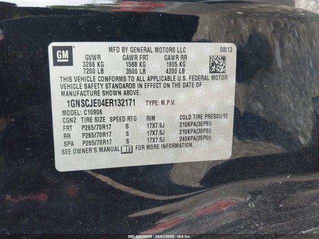 1GNSCJE04ER132171 Chevrolet Suburban 1500 Lt