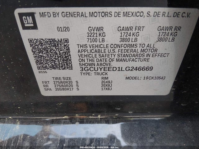 Продаж на аукціоні авто 2020 Chevrolet Silverado 1500 4wd  Short Bed Rst, vin: 3GCUYEED1LG246669, номер лоту: 45020424