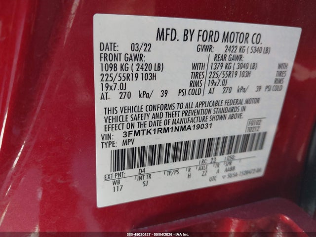 Ford Mustang Mach-e Select 2022 3FMTK1RM1NMA19031 Image 9