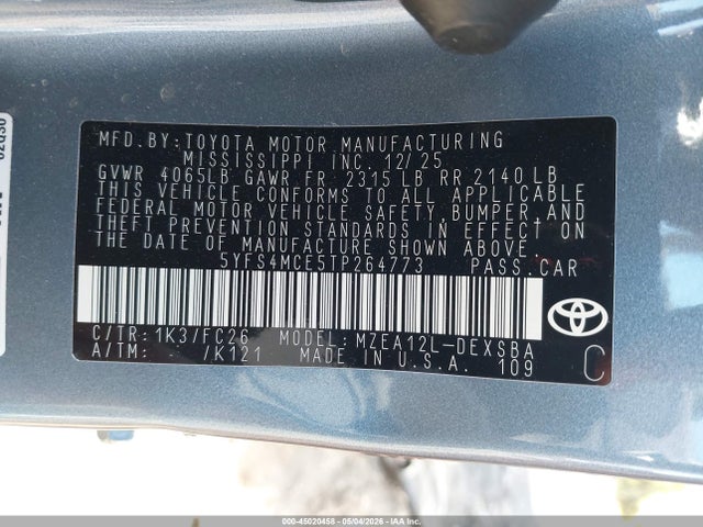 45020458 :رقم المزاد ، 5YFS4MCE5TP264773 vin ، 2026 Toyota Corolla Se مزاد بيع