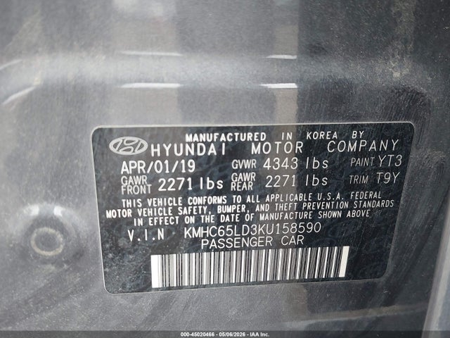 Продажа на аукционе авто 2019 Hyundai Ioniq Plug-in Hybrid, vin: KMHC65LD3KU158590, номер лота: 45020466