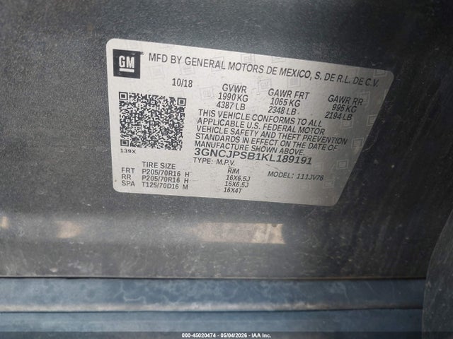 Chevrolet Trax Lt 2019 3GNCJPSB1KL189191 Image 9