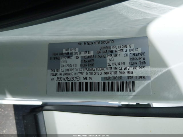 Aukcja sprzedaży 2020 Mazda Cx-5 Touring, vin: JM3KFACM3L0801531, numer aukcji: 45020484