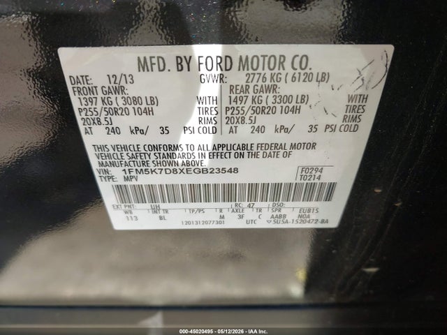 Ford EXPLORER XLT 2014 1FM5K7D8XEGB23548 Image 9