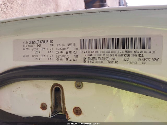 45020534 :رقم المزاد ، 3C63RRGL8FG518523 vin ، 2015 Ram 3500 Tradesman مزاد بيع
