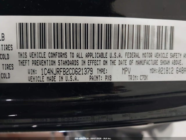 Продажа на аукционе авто 2012 Jeep Patriot Latitude, vin: 1C4NJRFB2CD621379, номер лота: 45020536