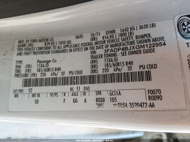 3FADP4BJXGM122954 Ford FIESTA SE