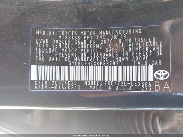 Toyota COROLLA SE 2019 5YFBURHEXKP887925 Image 9