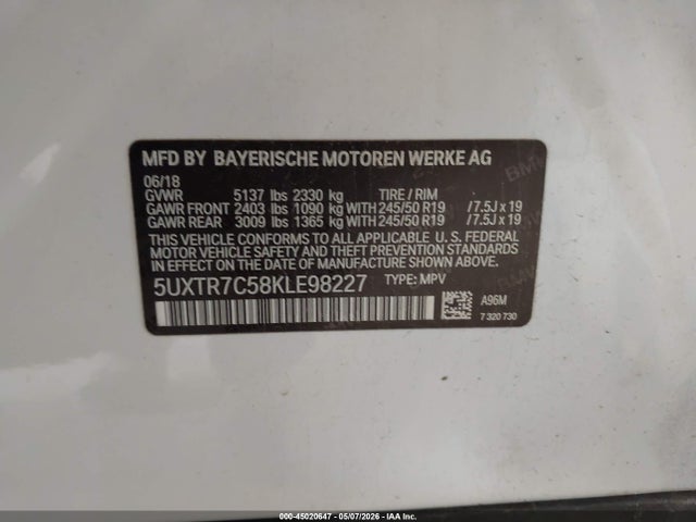 Aukcja sprzedaży 2019 Bmw X3 Sdrive30i, vin: 5UXTR7C58KLE98227, numer aukcji: 45020647