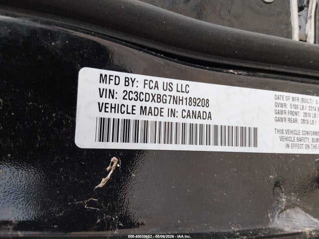 2022 Dodge Charger Sxt Rwd მანქანა იყიდება აუქციონზე, vin: 2C3CDXBG7NH189208, აუქციონის ნომერი: 45020652