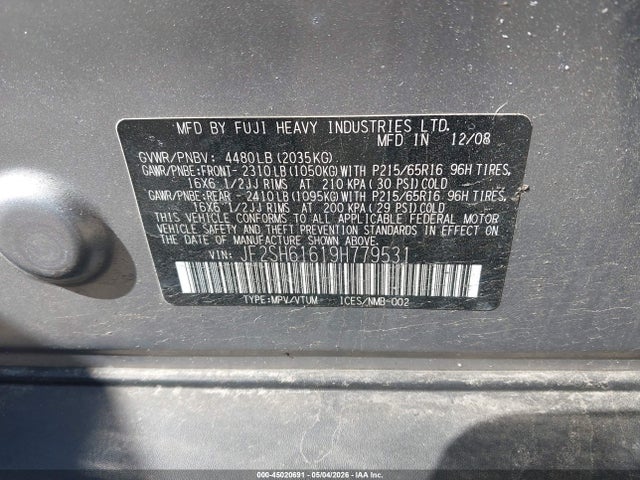 Продажа на аукционе авто 2009 Subaru Forester 2.5x, vin: JF2SH61619H779531, номер лота: 45020691
