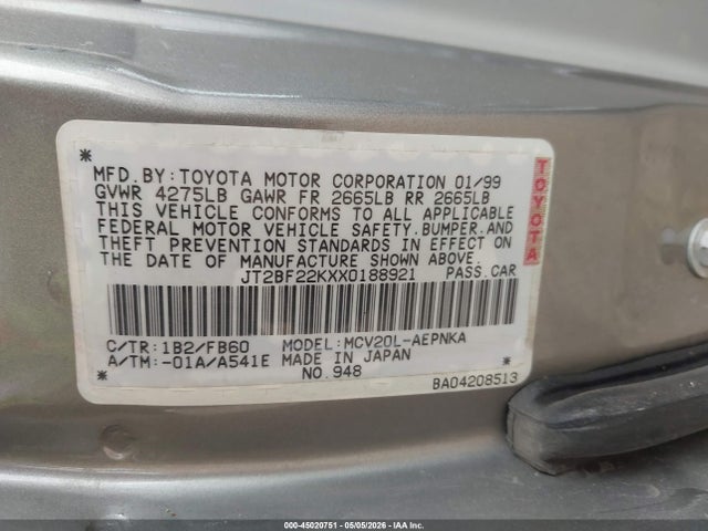Продаж на аукціоні авто 1999 Toyota Camry Le V6, vin: JT2BF22KXX0188921, номер лоту: 45020751