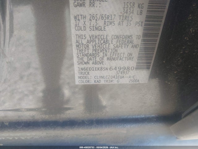 Продаж на аукціоні авто 2025 Nissan Frontier Sv 4x4, vin: 1N6ED1EK8SN649980, номер лоту: 45020753