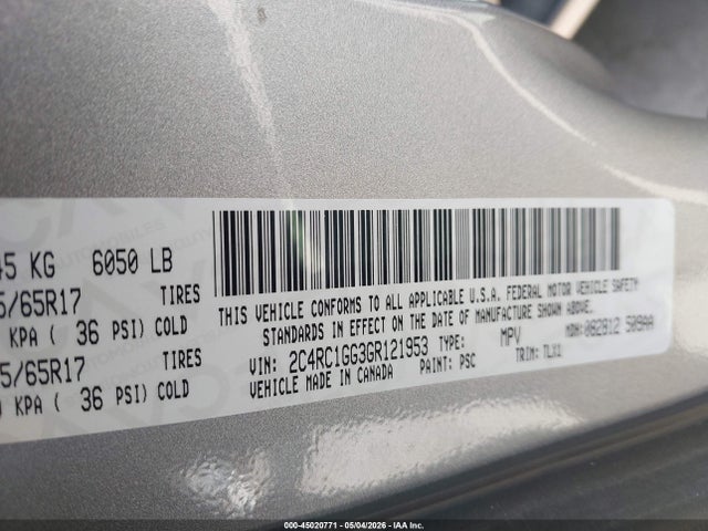 Продажа на аукционе авто 2016 Chrysler Town & Country Limited Platinum, vin: 2C4RC1GG3GR121953, номер лота: 45020771