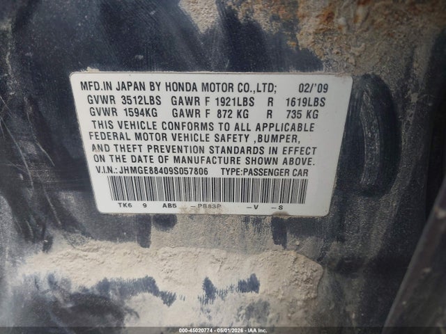 Продажа на аукционе авто 2009 Honda Fit Sport, vin: JHMGE88409S057806, номер лота: 45020774