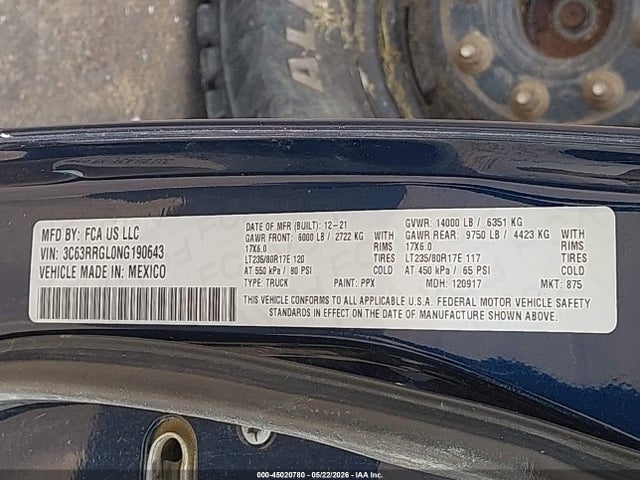 Aukcja sprzedaży 2022 Ram 3500 Tradesman  4x4 8' Box, vin: 3C63RRGL0NG190643, numer aukcji: 45020780