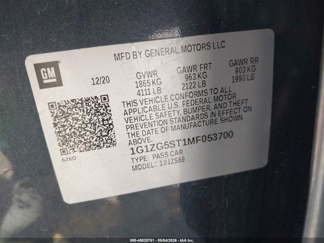 1G1ZG5ST1MF053700 Chevrolet Malibu Fwd Rs