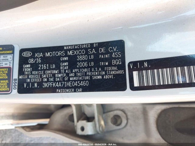 Продаж на аукціоні авто 2017 Kia Forte Lx, vin: 3KPFK4A71HE045460, номер лоту: 45020785