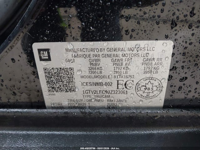 Продажа на аукционе авто 2018 Gmc Sierra 1500, vin: 1GTV2LEC9JZ323061, номер лота: 45020796