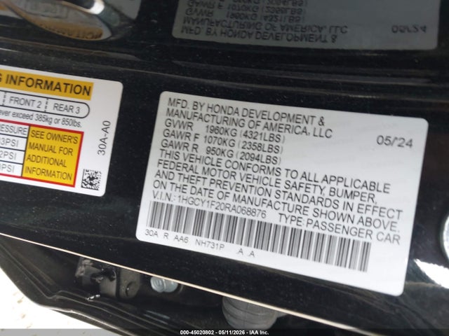 1HGCY1F20RA068876 Honda ACCORD LX